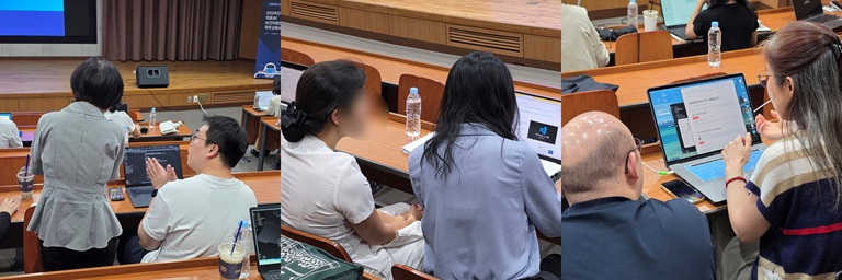 강사가 참가자의 코딩을 피드백하는 모습